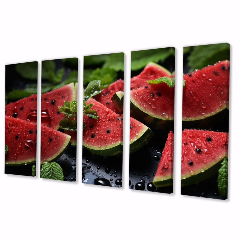 Bright Watermelon I - Décoration murale fruits - 5 panneaux égaux