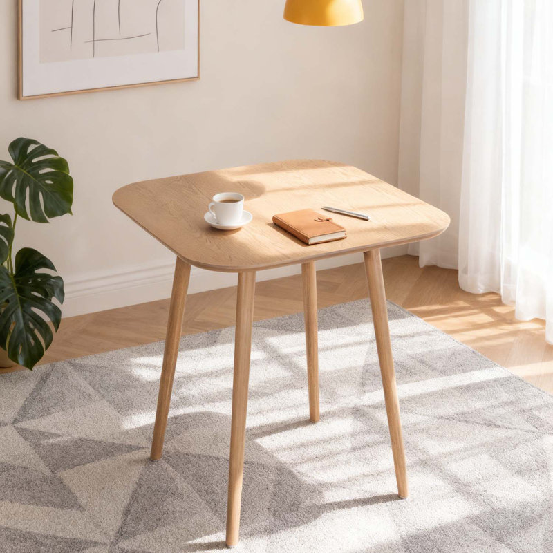 Table de salle à manger moderne carrée avec pieds évasés effilés, Clair naturel