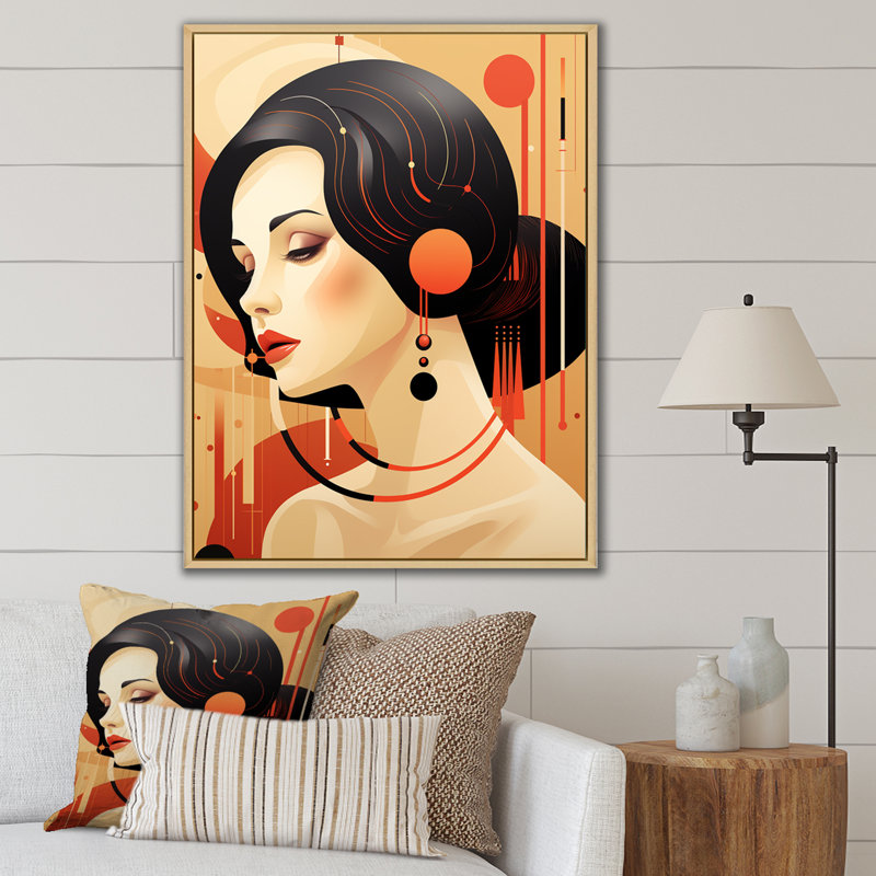Portrait rétro, femme de beauté urbaine 1970, H 32 po x l 16 po x P 1 po, Cadre naturel flottant
