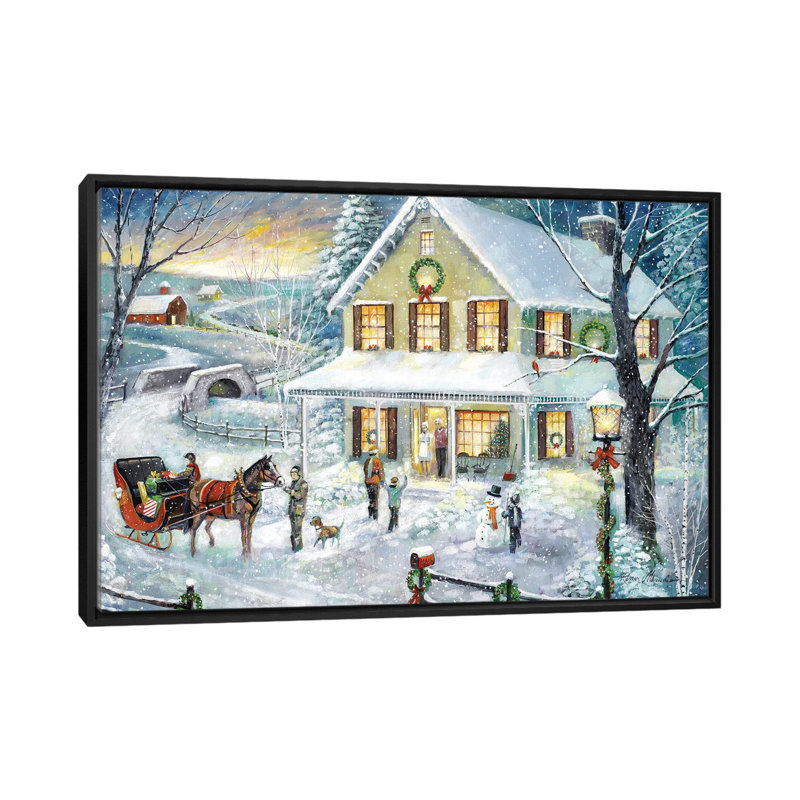 «Christmas visite» par Ruane Manning - reproduction d'art, H 32 po x l 48 po x P 1,5 po, Toile avec cadre noir, Aucun mat