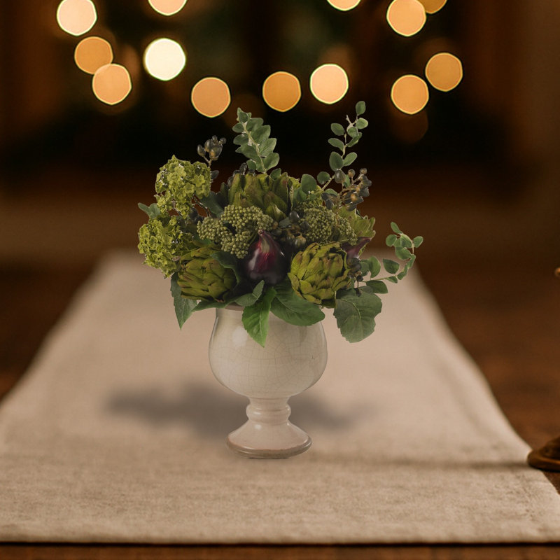 Artichoke and Hydrangea Silk Arrangement in Pot