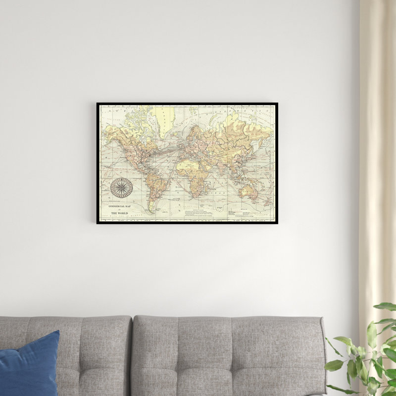 " Printed World Map II ", 20" H x 30" W x 1.25" D