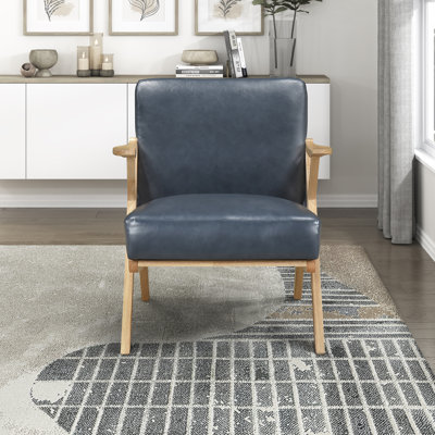 Chaise d'appoint Mid-Century moderne de 26,5 po Granby - Revêtement en similicuir facile d'entretien, structure en bois d'hévéa massif durable