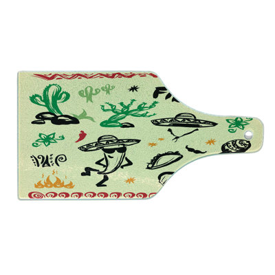 Ambesonne Mexican Tempered Glass Cutting Board Taco Fiesta Guitar Multicolor
