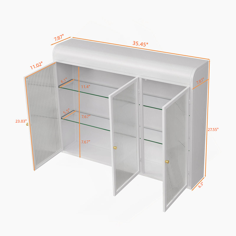 Arched Wall Mounted Glass Door Storage Cabinet With Unique Wide - Top And Narrow - Bottom Design For Versatile Home Storage