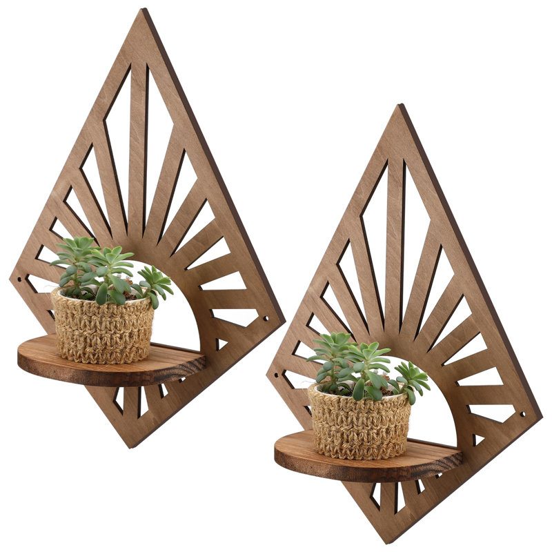 Ensemble de 2 tablettes flottantes boho en bois vintage Mid Century Modern