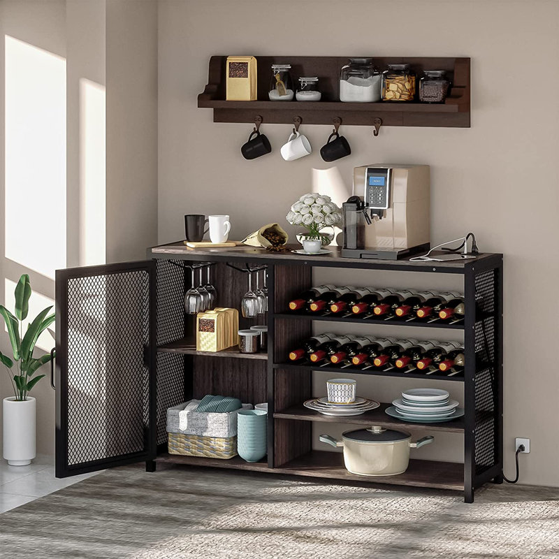 Peridan Rustic Bar Cabinet with Storage Perfect for Wine Lovers & Home Bars, Gray/Black