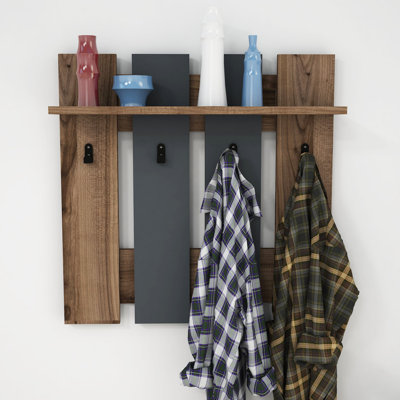 Soileau Modern Wall Hook with 100% Melamine Coated Particle Board, Walnut & Anthracite, 27.6 x 27.6 x 7.1 inches | Multipurpose Hanging Rack, Scandinavian Design | Durable & Stylish for Home Organization & Décor