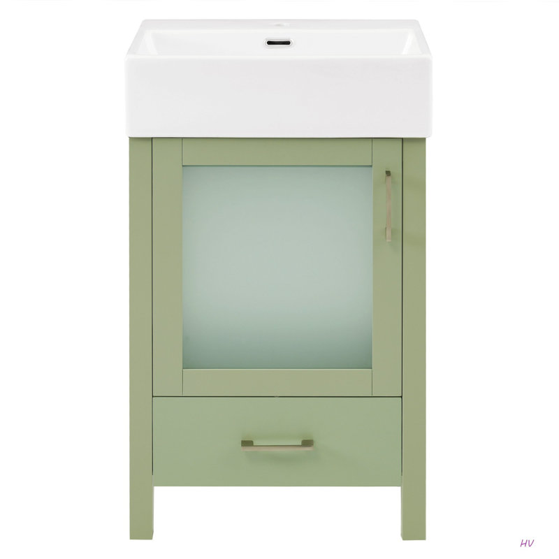 Meuble-lavabo de 20 pouces avec lavabo en céramique et beaucoup de rangement - idéal pour les petites salles de bain, Vert