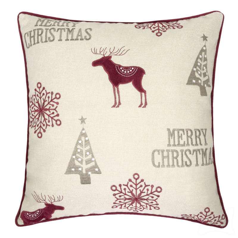 Coussin décoratif en lin brodé Merry Christmas