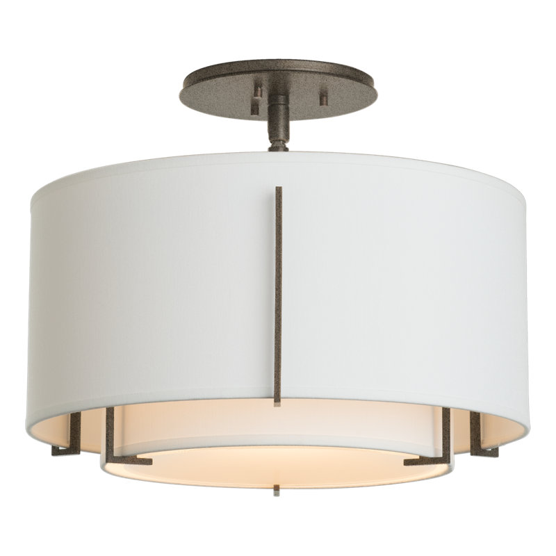 Plafonnier semi-encastré 3 lumières Exos, Fer naturel, Anna ton naturel, H 12,2 po x l 16,1 po x P 16,1 po