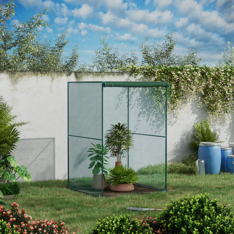 Filet de protection des plantes de jardin 4 pi X, porte à fermeture à glissière, cadre en acier robuste, tente de protection des plantes pour la cour et les plantes, accès, filet de protection