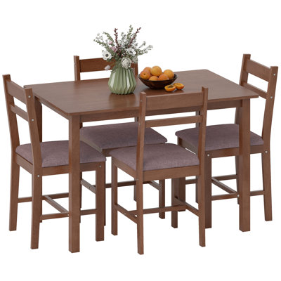 5-Piece Solid Wood Dining Table Set for 4, Farmhouse Kitchen Table with Upholstered Chairs for Small Space, Dining Room, Breakfast Nook