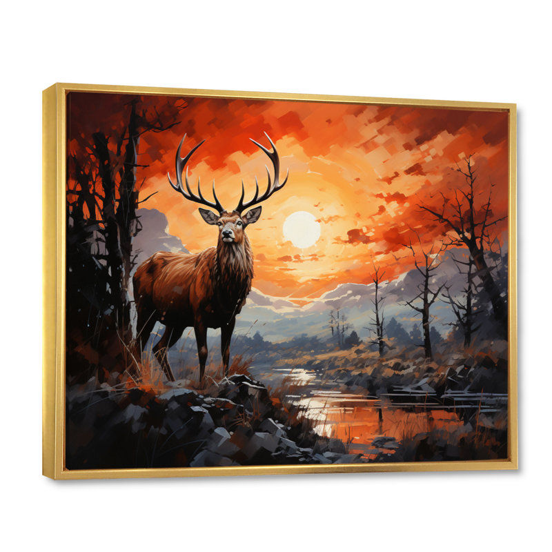 Deer Bold Silhouette - Animals Canvas Prints, H 34 po x l 44 po, Cadre flottant doré