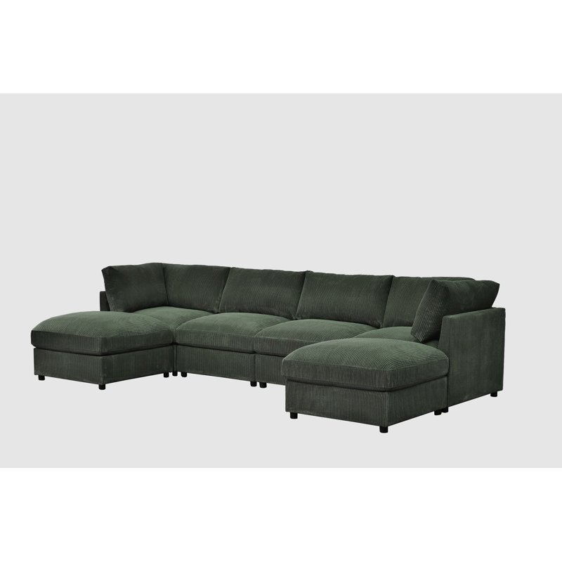 Ganvelkemham Corduroy Upholstered Modular Sectional, Dark Green Corduroy