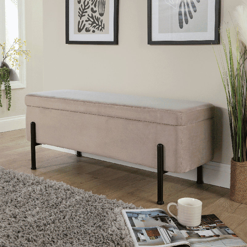 Avdain 110cm Wide Velvet Rectangle No Pattern Standard Ottoman with Storage, Grey