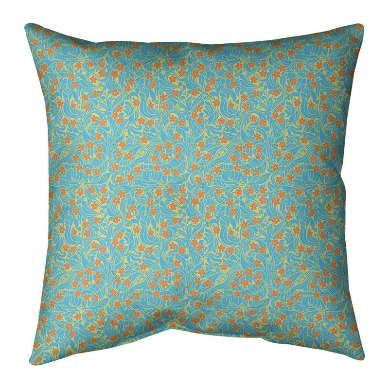 Coussin décoratif intérieur / extérieur floral Katelyn Elizabeth Swirly, 16 po x 1 po, Jaune, bleu et orange