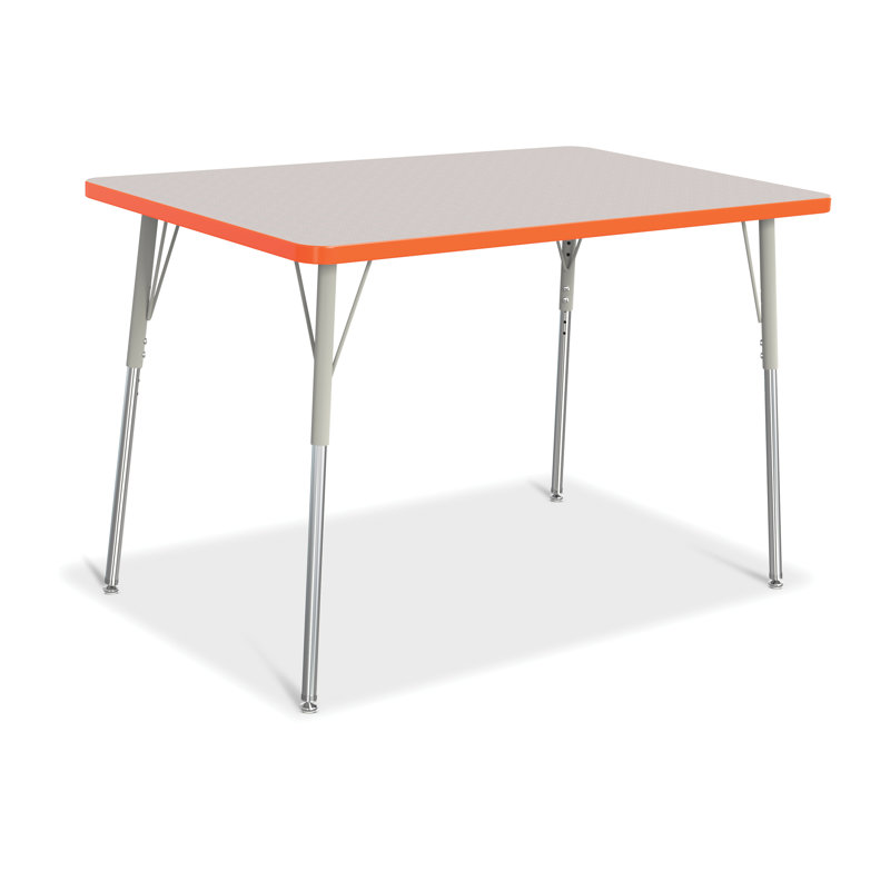 Table rectangulaire Berries, Pieds standards pour adultes 24 po - 31 po, Gris avec orange, 30" x 72"