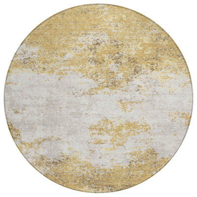 Tapis d'intérieur rond lavable abstrait brun doré et beige 8 pi