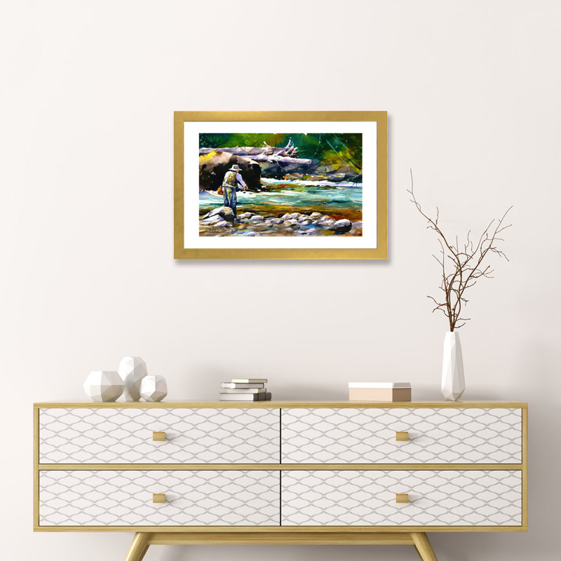 " Fishing " by Dean Crouser, 16" H x 24" W x 1" D, Gold Paper