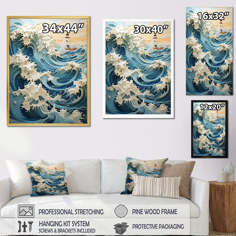 Bord de mer sur une reproduction sur toile, Toile tendue, H 32 po x l 16 po x P 1 po