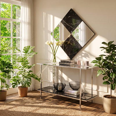 Table console Angwin 48 po L x 17 po P x 30 po H avec plateau miroir et tablette en faux marbre