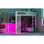 Lit mezzanine de jeu blanc en métal avec tiroirs à DEL, bureau et rangement, bureau double avec choix de couchage élégant, garde-robe ouverte à 3 tiroirs, polyvalent et fonctionnel