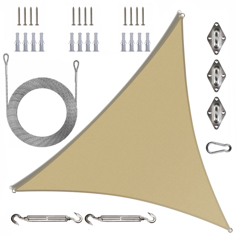 Toile d'ombrage triangulaire Colourtree avec trousse de quincaillerie et cordes, 16 pi x 16 pi x 16 pi, Beige sable