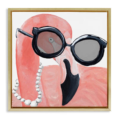 «Flamingo with Glam Pearls», art mural encadré sur toile flottante par Gina Ritter