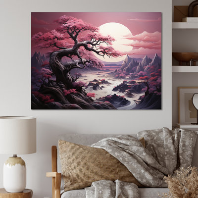 Fleur de cerisier mauve au bord du lac III - Art mural cerisier en fleurs