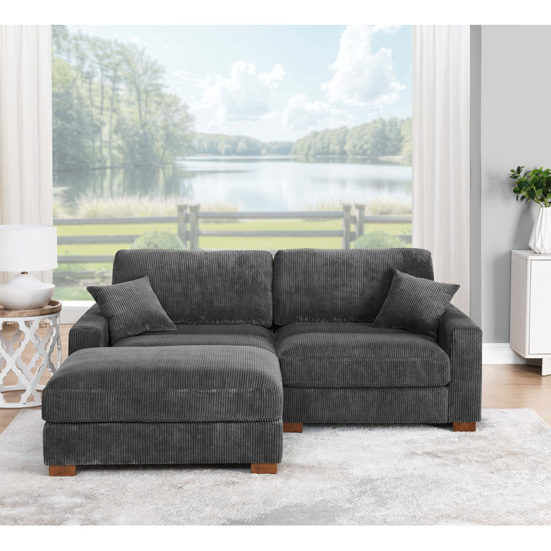 3-Pieces Modular Sofa With Ottoman, Gray
