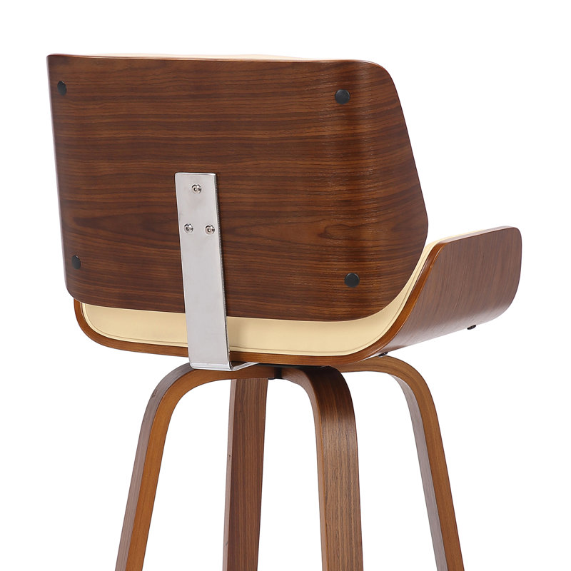 Journeigh Mid-century Modern Swivel Counter or Bar Height Armless Bar Stool in Faux Leather and Wood, Creme Faux Leather