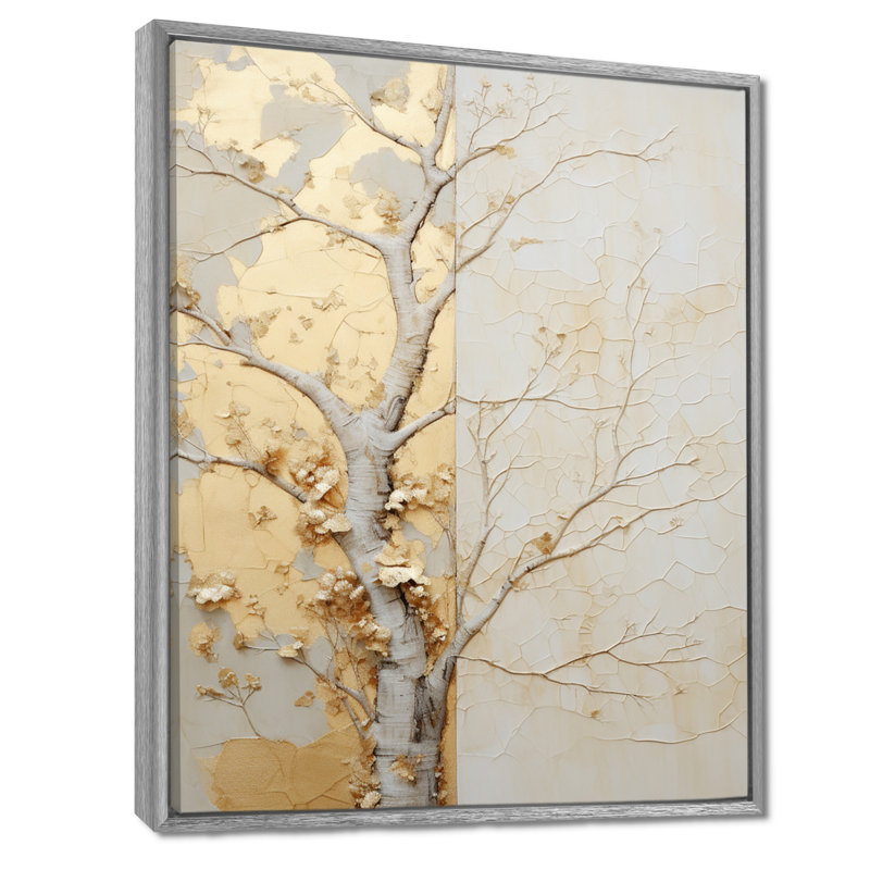 Or doré et beige, tilleul américain - art mural arbre américain, 44" H x 34" W, Encadrement argenté