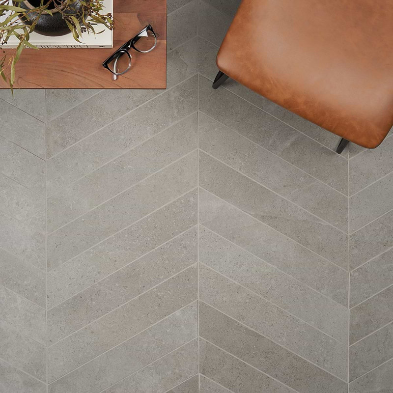 New Rock 4X21 Chevron Matte Porcelain Tile, Fumo Light Gray
