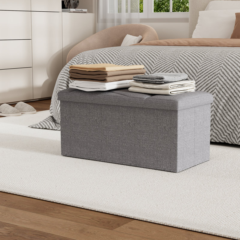 29" Foldable Fabric Storage Ottoman Bench, Versatile Seat With Hidden Storage Compartment