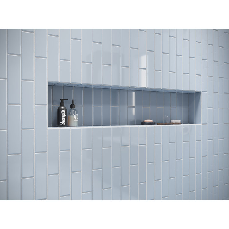 2in.x8in. Glass Subway Tile, Caribbean Blue Gloss