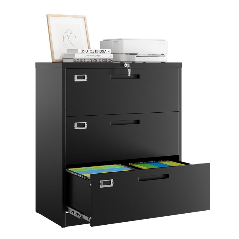 Dianney 35.43'' Wide 3 -Drawer Steel File Cabinet, Black