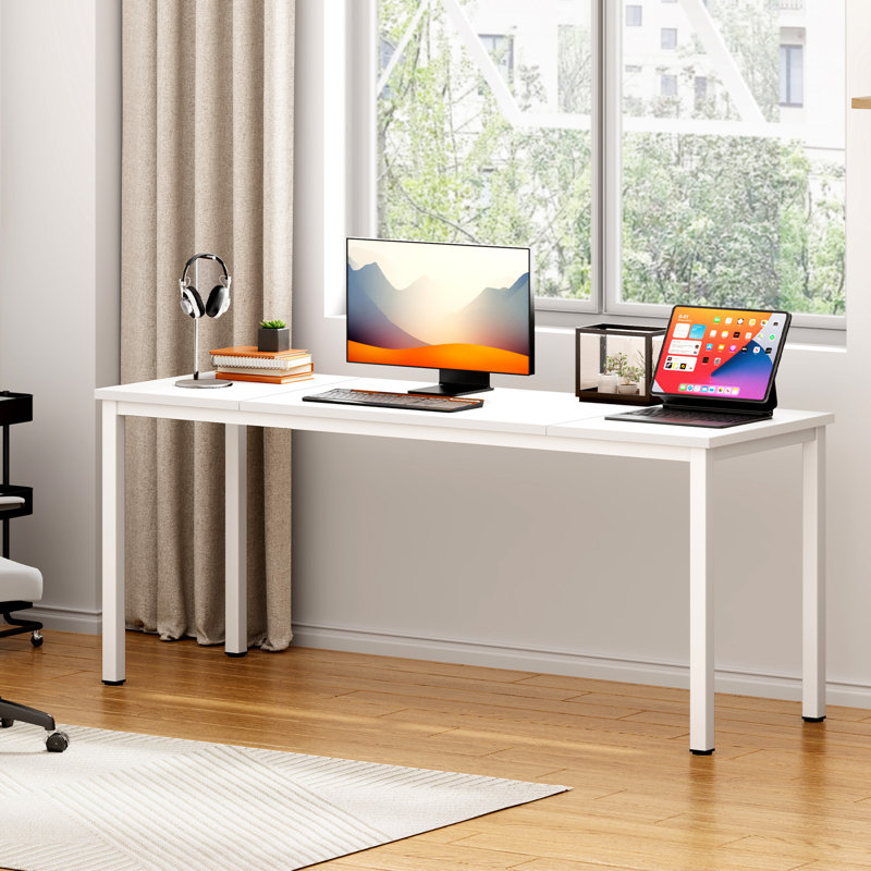 Bureau d'écriture rectangulaire L 70,9 po Pelaga Jahnna, H 29,5 po x l 70,9 po x P 31,5 po, Blanc