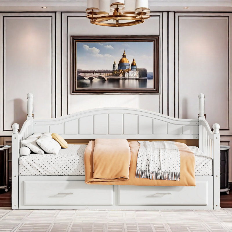 Jeel Elegant Extendable Daybed with Two Storage Drawers and Twin Size Trundle, White
