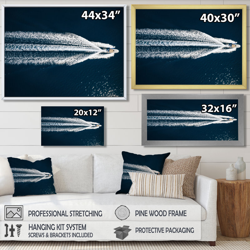 " Aerial View Of Speed Boat In The Mediterranean Sea ", 30" H x 40" W, Wrapped Canvas, Does Not Apply