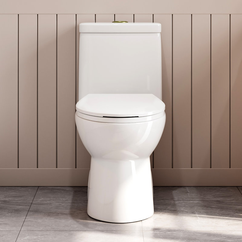 Poseidon Dual-Flush Elongated One-Piece Toilet (Seat Included), Pure White/Gold