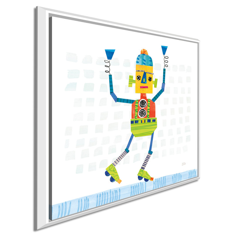 «Robot Party I on Squares», impression, H 21,5 po x l 21,5 po x P 2 po, Cadre flottant blanc