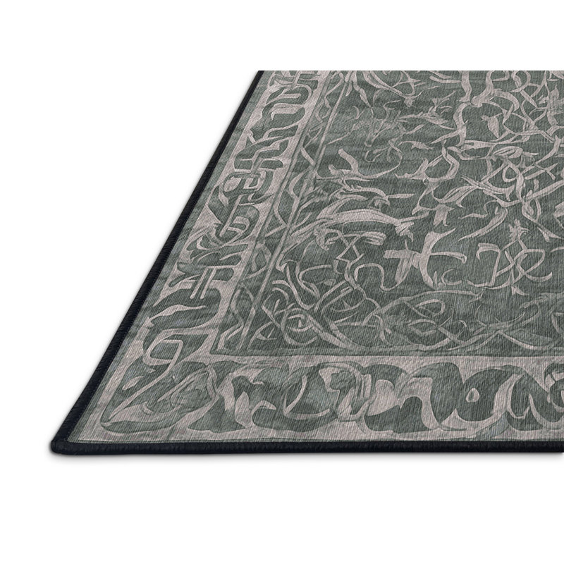 Machine Washable Gray Area Rug, Round 3'