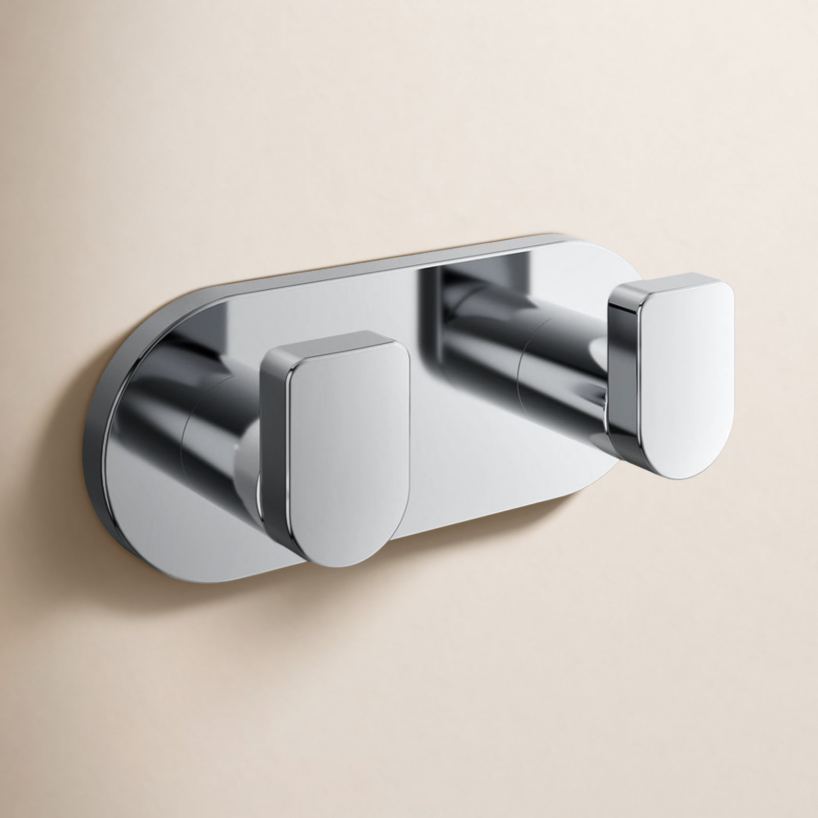 Composed Wall-Mounted Double Robe Hook, Polished Chrome