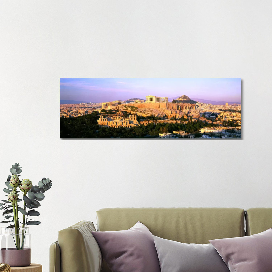 Aerial View Featuring The Acropolis Of Athens, Greece - Wrapped Canvas Panoramic Print