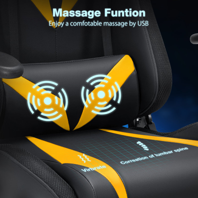 Hoffree Rocking Gaming Chair with Speakers Ergonomic Gamer Chair with Massage for Office and Gaming, Yellow/Black
