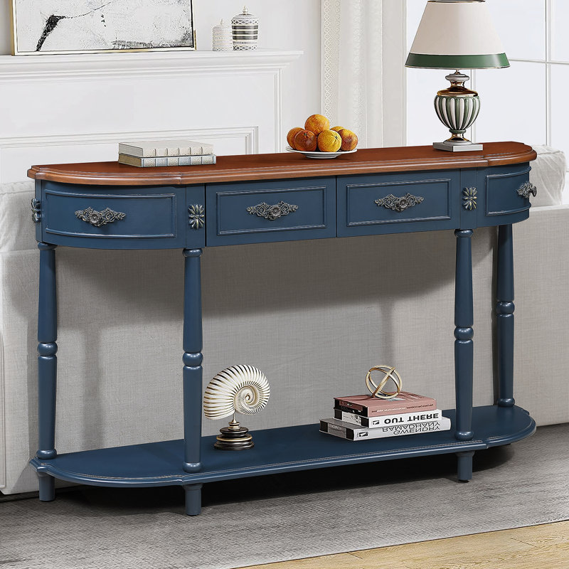 Console rétro en bois courbé, canapé demi-lune circulaire de 52 pouces, Marine