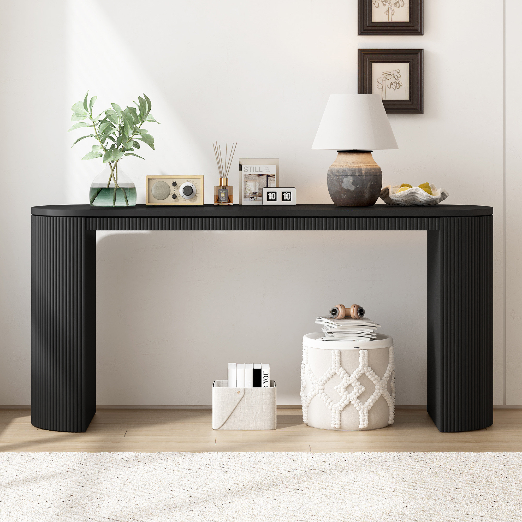 Latitude Run® Curved Design Console Table With Unique Vertical Stripe ...
