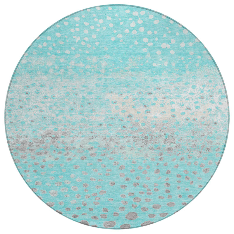 Tapis extérieur rond lavable abstrait bleu 8 pi Aqua and Teal