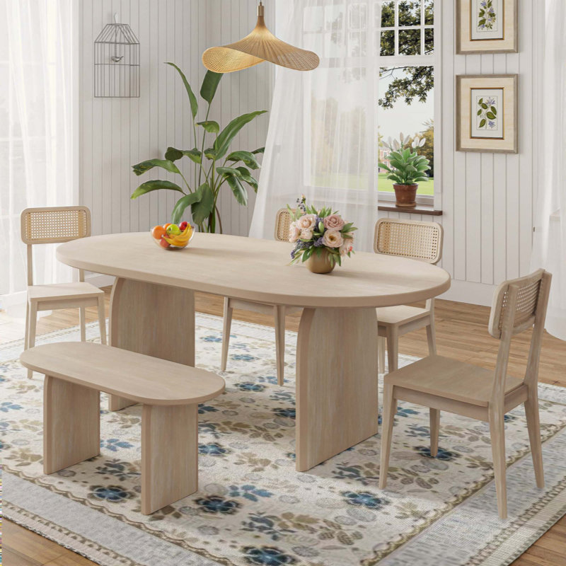 Ensemble de table de salle à manger 6 pièces avec banc, ensemble de chaises de table ovales pour 6 personnes, ensemble de salle à manger de style moderne